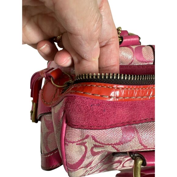 Vintage Coach Signature Pink Metallic Silver Splash Boston Satchel Bag Y2K 2186 - Picture 15 of 16